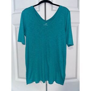 J.Jill Women's Petite Blue Double-V Tunic 3/4 Sleeve Casual Top